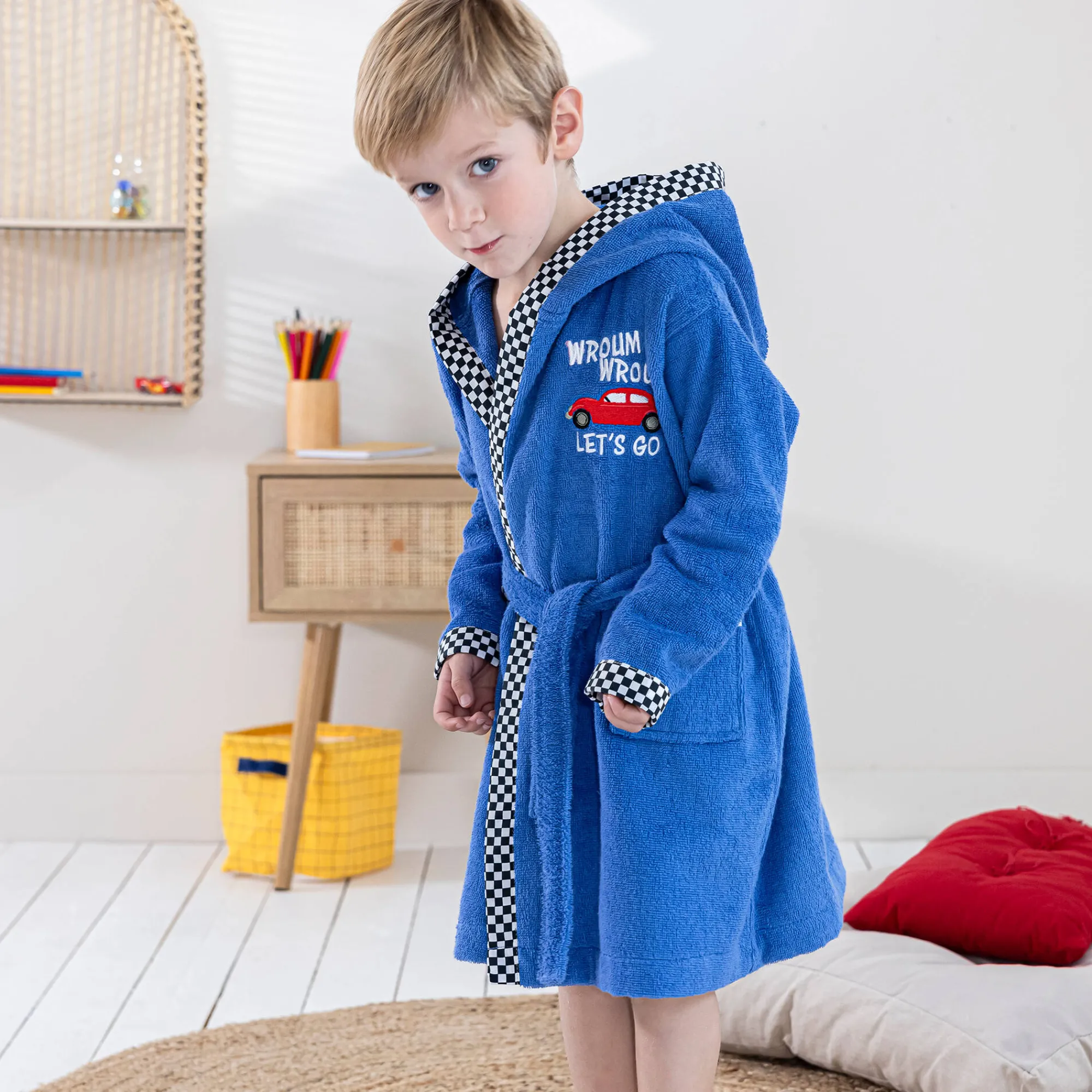 Badjas|Handdoek En Badlaken Kids<Colombine des petits Badjas voor kinderen, kap met automotief, katoenen badstof - 340 g/m2 felblauw