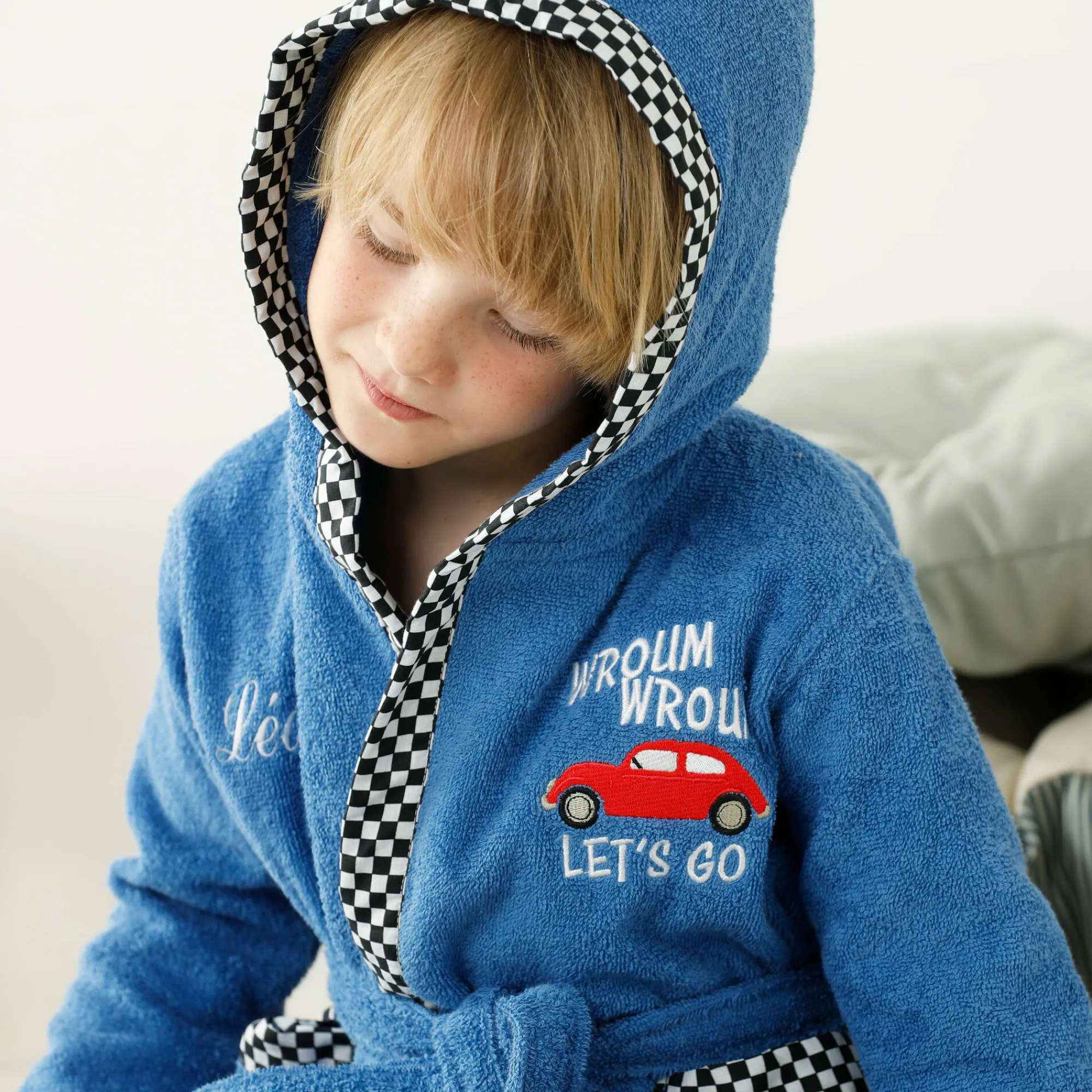Badjas|Handdoek En Badlaken Kids<Colombine des petits Badjas voor kinderen met kap en automotief, personaliseerbaar, katoenen badstof - 340 g/m2 felblauw