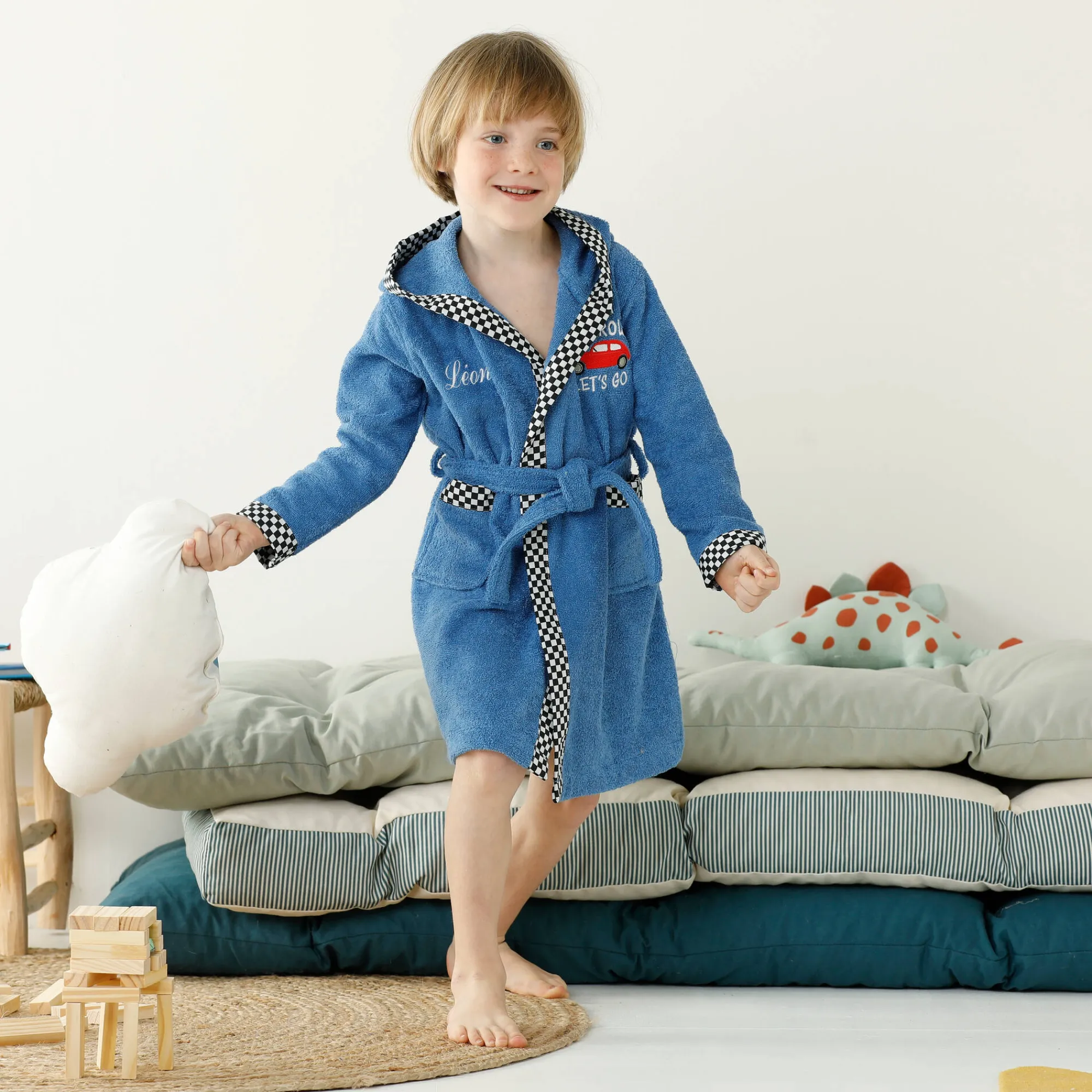 Badjas|Handdoek En Badlaken Kids<Colombine des petits Badjas voor kinderen met kap en automotief, personaliseerbaar, katoenen badstof - 340 g/m2 felblauw