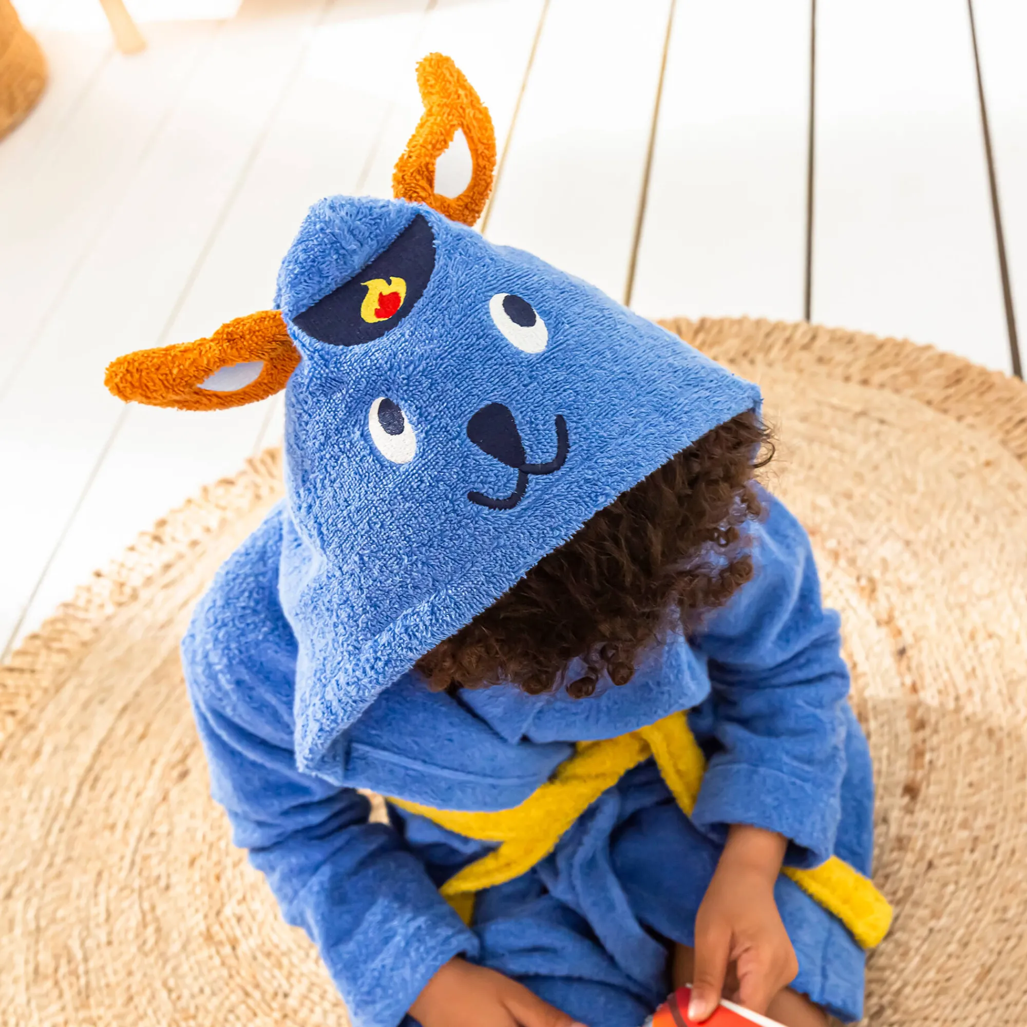 Badjas|Handdoek En Badlaken Kids<Colombine des petits Badjas voor kinderen, personaliseerbaar, Pin-pon, met kap felblauw