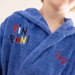 Badjas|Handdoek En Badlaken Kids<Colombine des petits Badjas voor kinderen, personaliseerbaar, Pin-pon, met kap felblauw