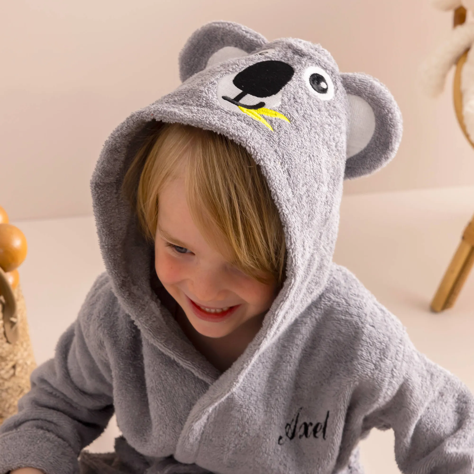 Badjas|Handdoek En Badlaken Kids<Colombine des petits Badjas voor kinderen, personaliseerbaar, koala met kap grijs