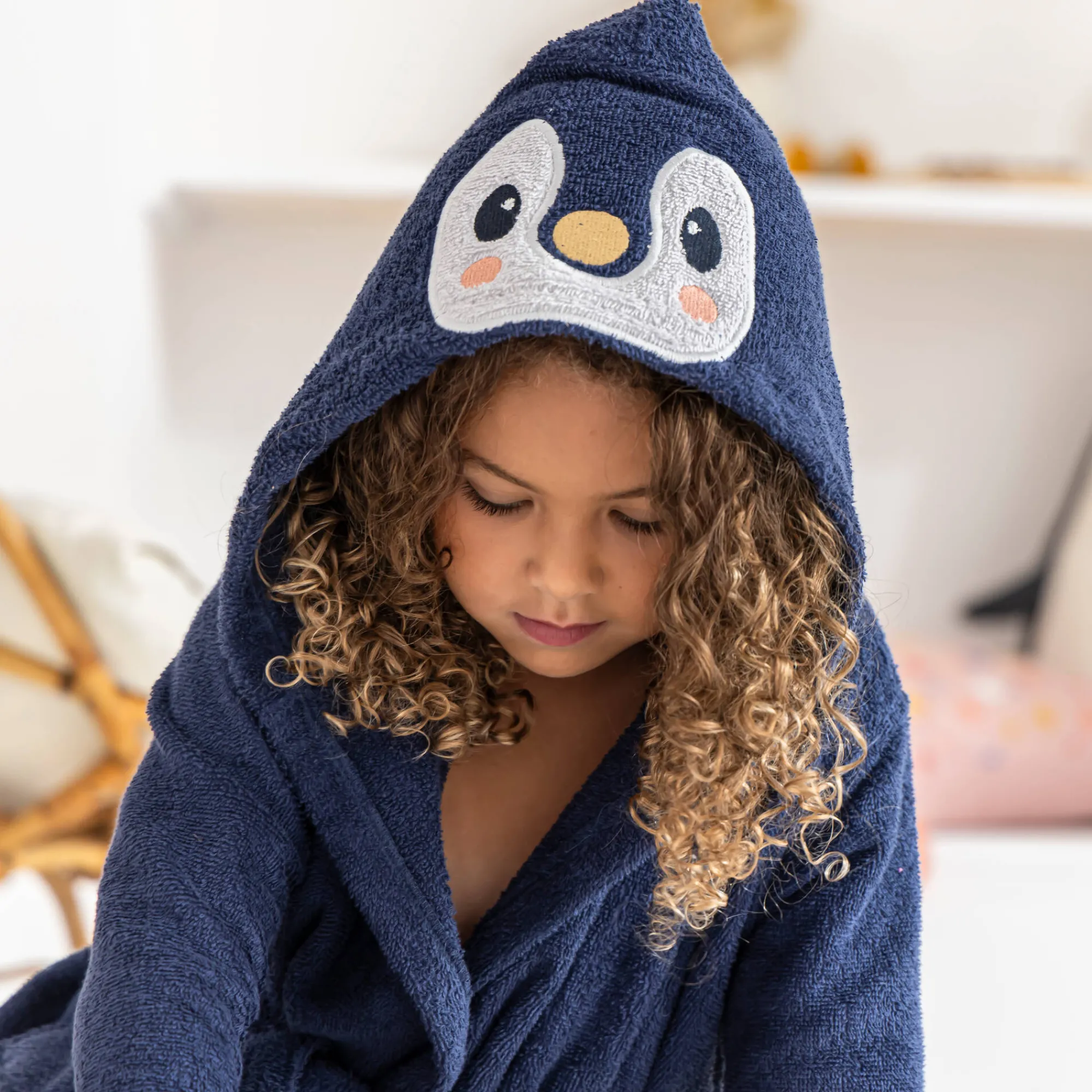 Badjas|Badjas Kids<Colombine des petits Badjas voor kinderen, Pinguïn met kap blauw