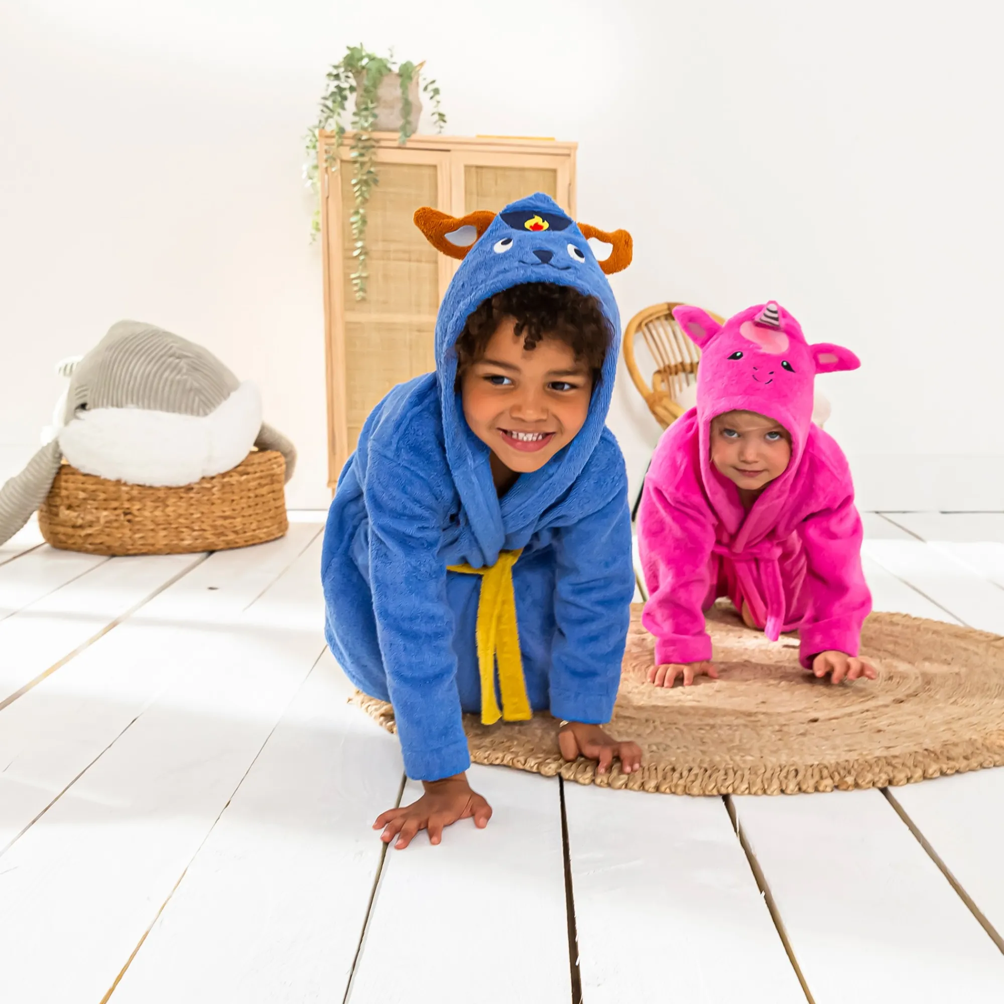 Badjas|Handdoek En Badlaken Kids<Colombine des petits Badjas voor kinderen Pin-pon met kap, katoenen badstof - 340g/m2 felblauw