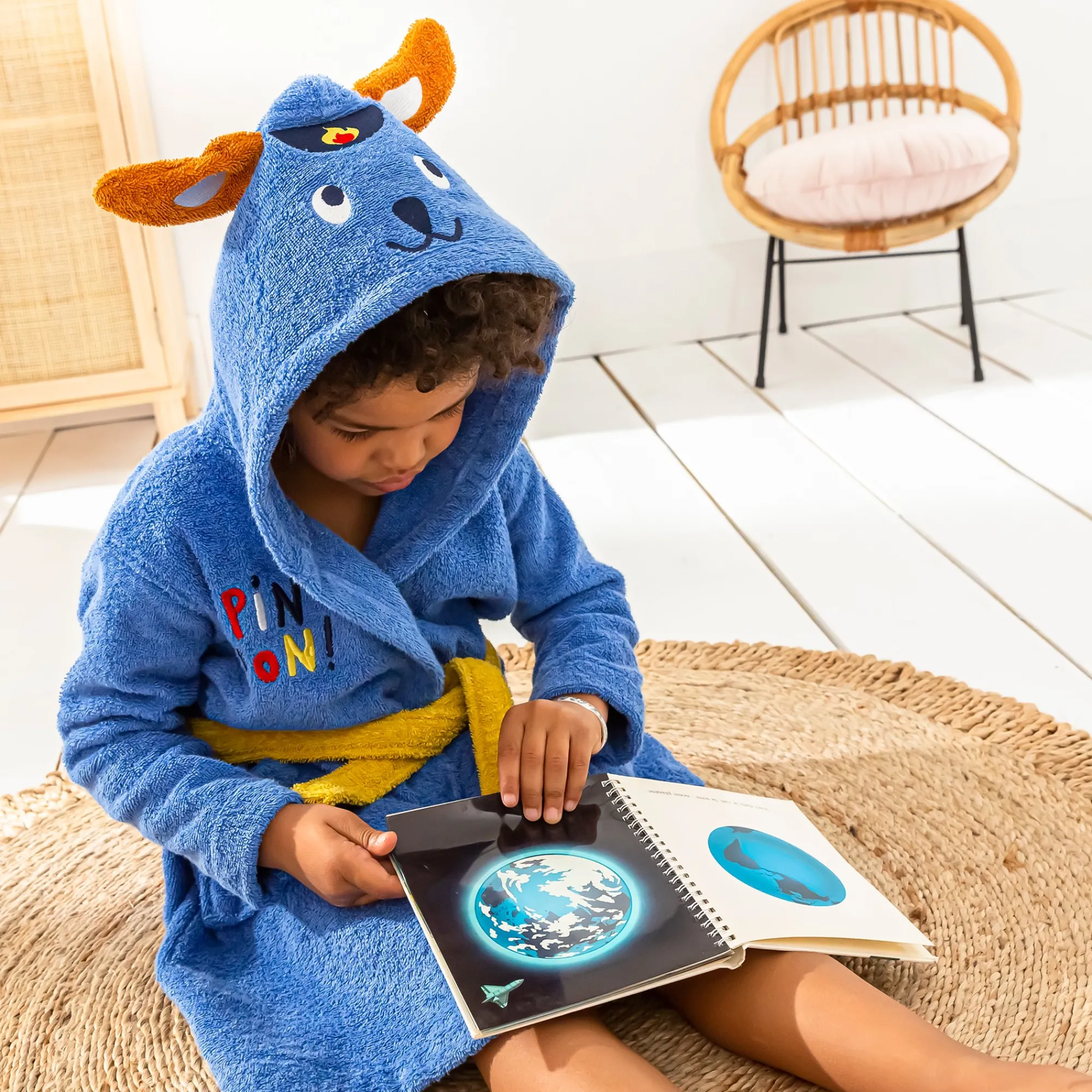 Badjas|Handdoek En Badlaken Kids<Colombine des petits Badjas voor kinderen Pin-pon met kap, katoenen badstof - 340g/m2 felblauw