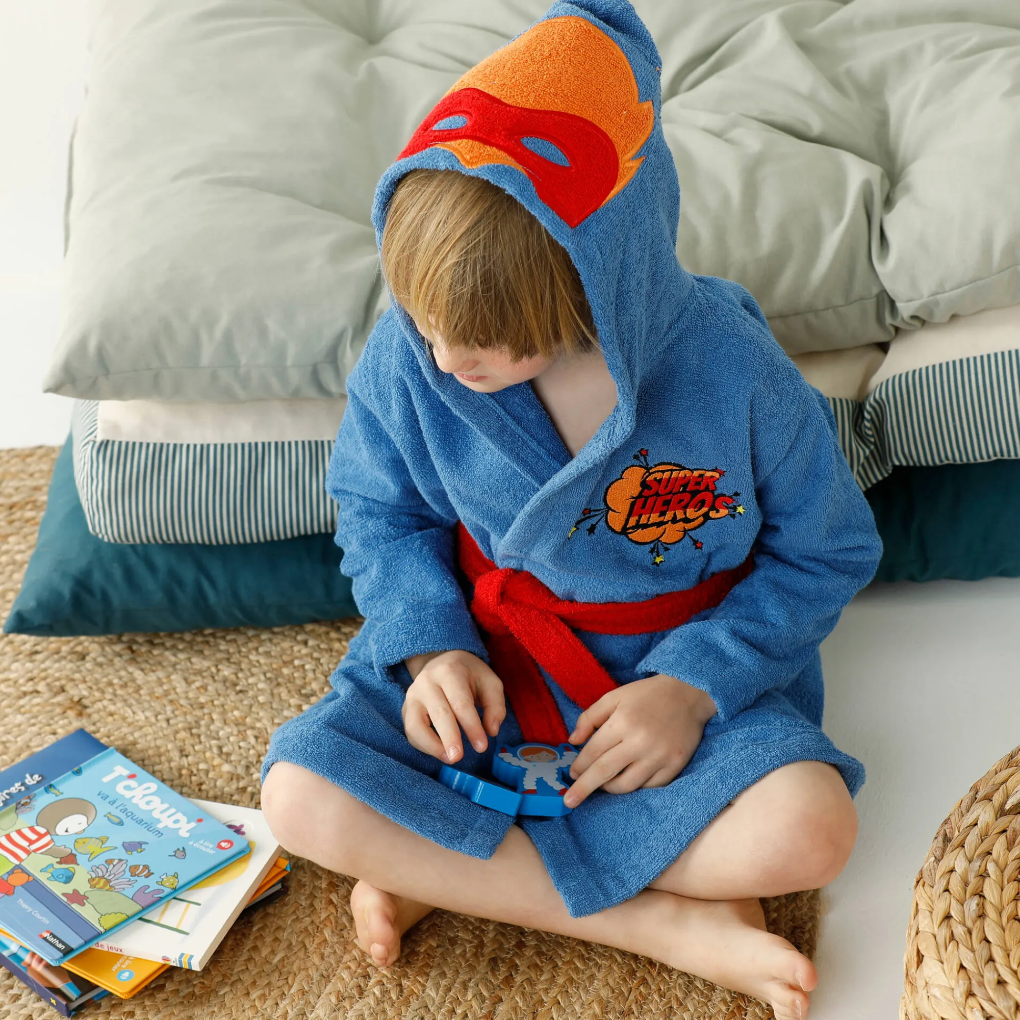 Badjas|Handdoek En Badlaken Kids<Colombine des petits Badjas voor kinderen 'superheld', met kap, katoenen badstof - 340 g/m2 felblauw