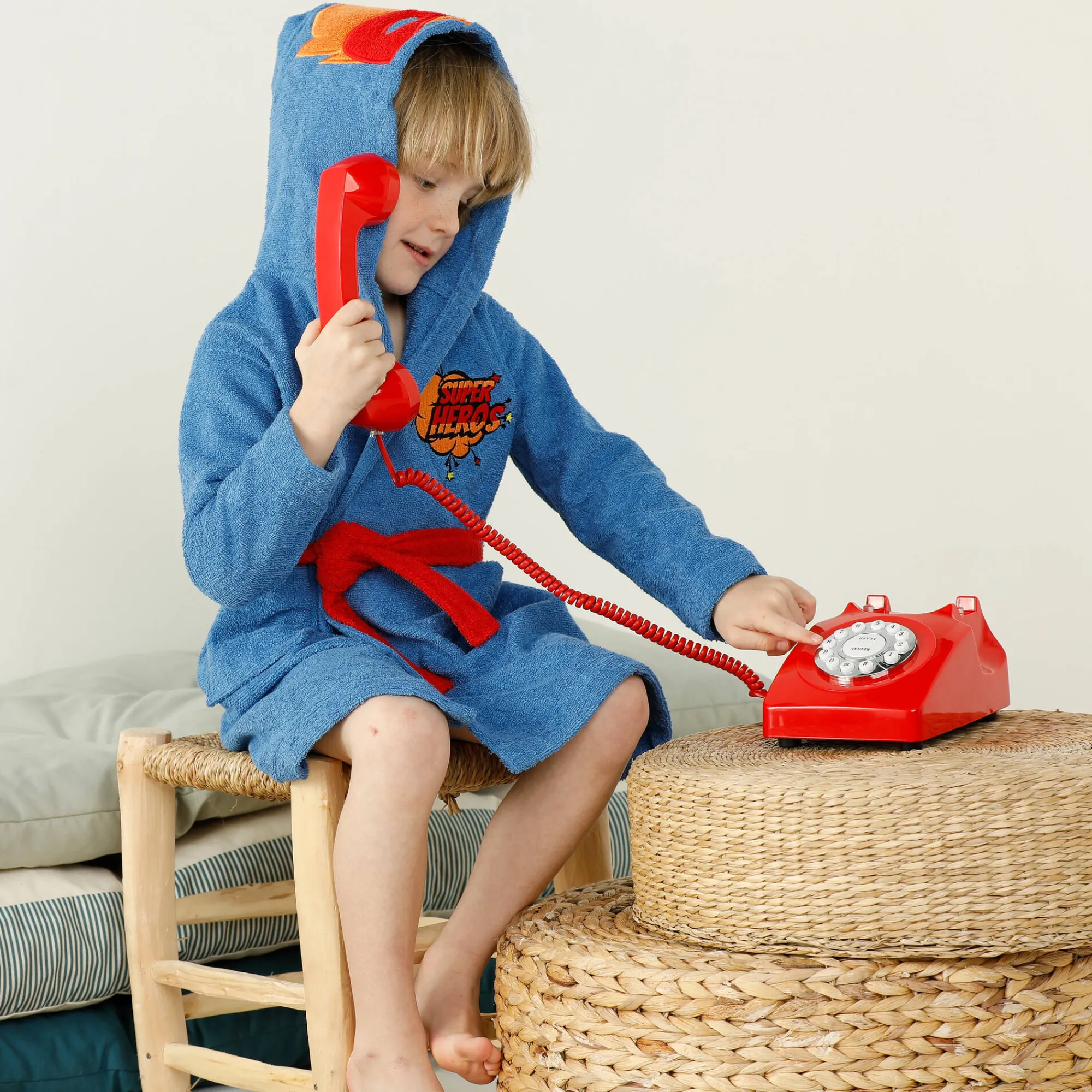 Badjas|Handdoek En Badlaken Kids<Colombine des petits Badjas voor kinderen 'superheld', met kap, katoenen badstof - 340 g/m2 felblauw