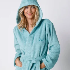 Badjas<Colombine Badjas voor volwassenen, unisex, lusjesbadstof, personaliseerbaar watergroen
