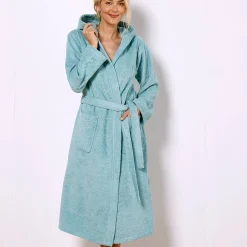 Badjas<Colombine Badjas voor volwassenen, unisex, lusjesbadstof, personaliseerbaar watergroen