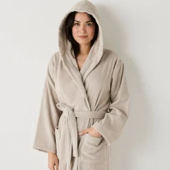 Badjas<Blancheporte Badjas voor volwassenen, unisex, kraag met 'snel droog' kap zandkleur