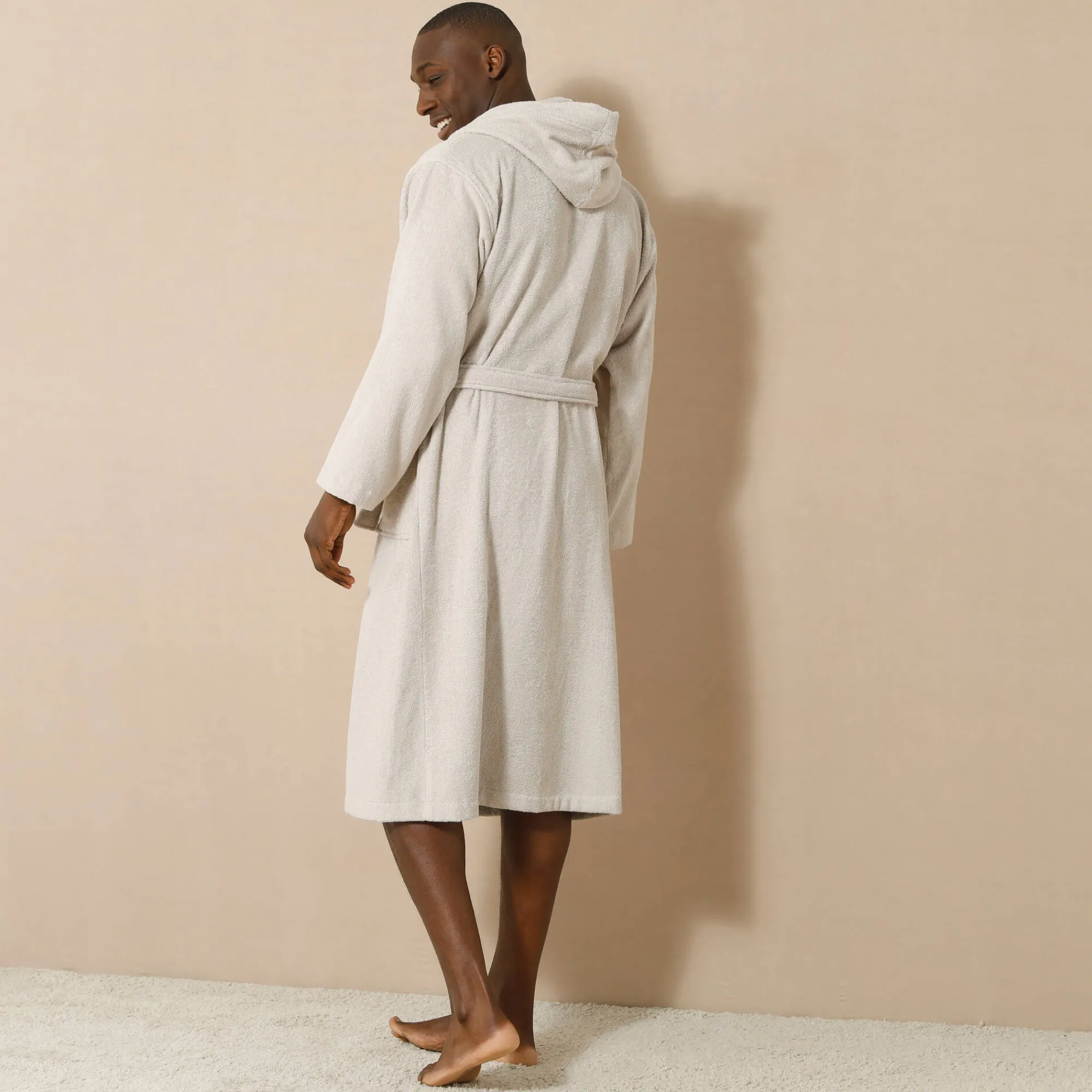 Badjas<Blancheporte Badjas voor volwassenen, unisex, kraag met 'snel droog' kap zandkleur