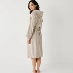 Badjas<Blancheporte Badjas voor volwassenen, unisex, kraag met 'snel droog' kap zandkleur