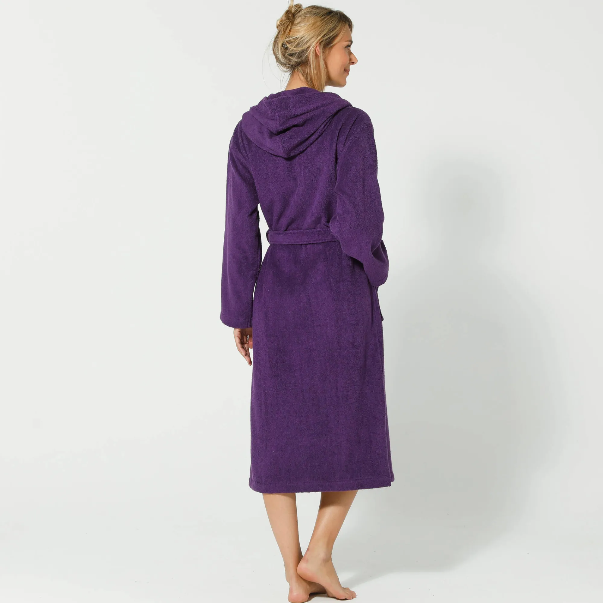 Badjas<Blancheporte Badjas voor volwassenen, unisex, kraag met 'snel droog' kap paars