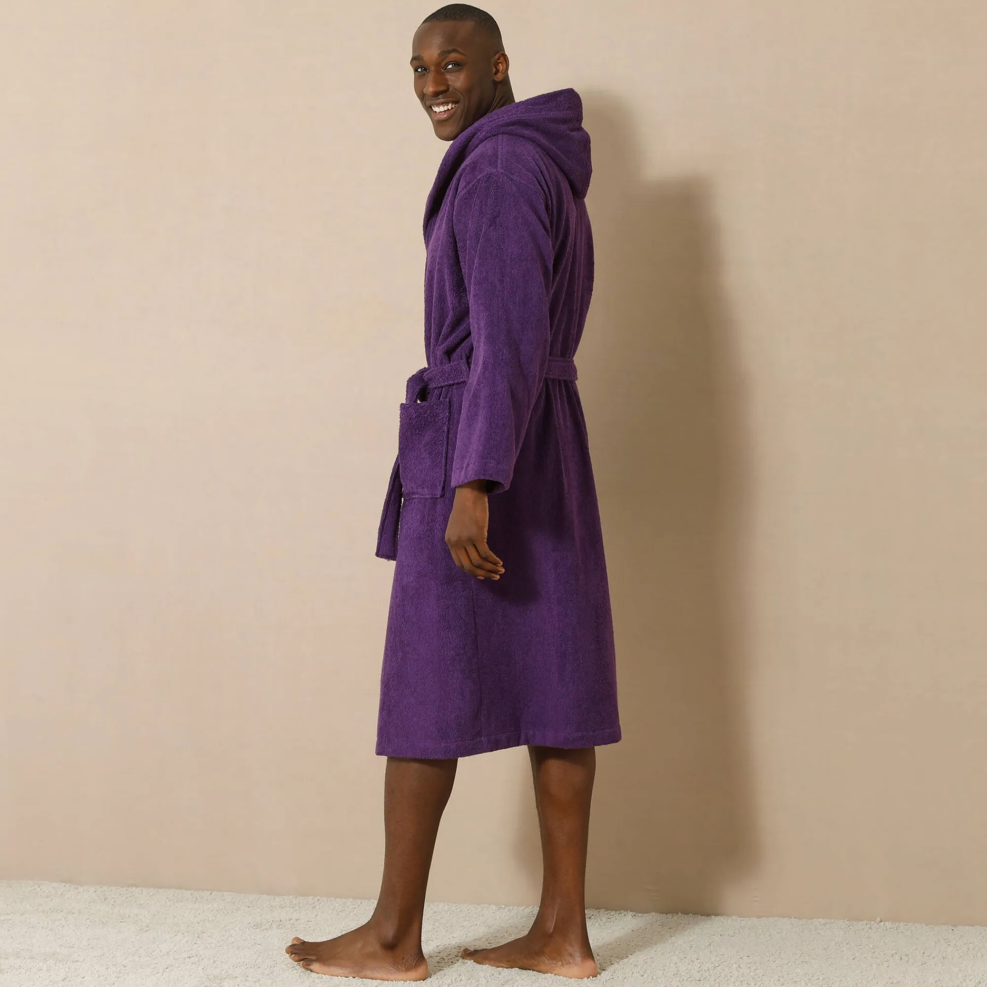 Badjas<Blancheporte Badjas voor volwassenen, unisex, kraag met 'snel droog' kap paars