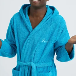 Badjas<Colombine Badjas voor volwassenen, unisex, lusjesbadstof, personaliseerbaar turkoois