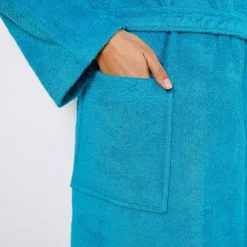 Badjas<Colombine Badjas voor volwassenen, unisex, lusjesbadstof, personaliseerbaar turkoois