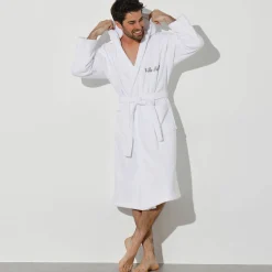 Badjas<Colombine Badjas voor volwassenen, unisex, lusjesbadstof, personaliseerbaar wit