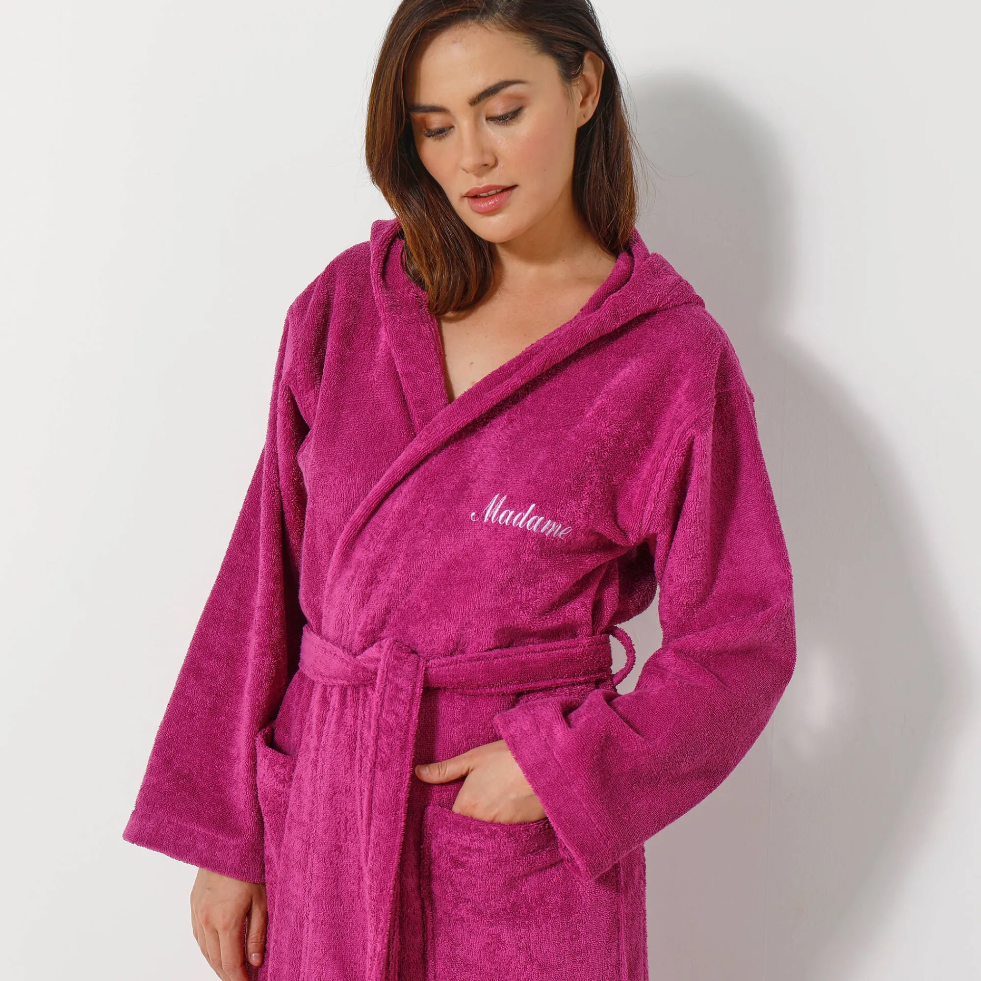 Badjas<Colombine Badjas voor volwassenen, unisex, lusjesbadstof, personaliseerbaar heideblauw