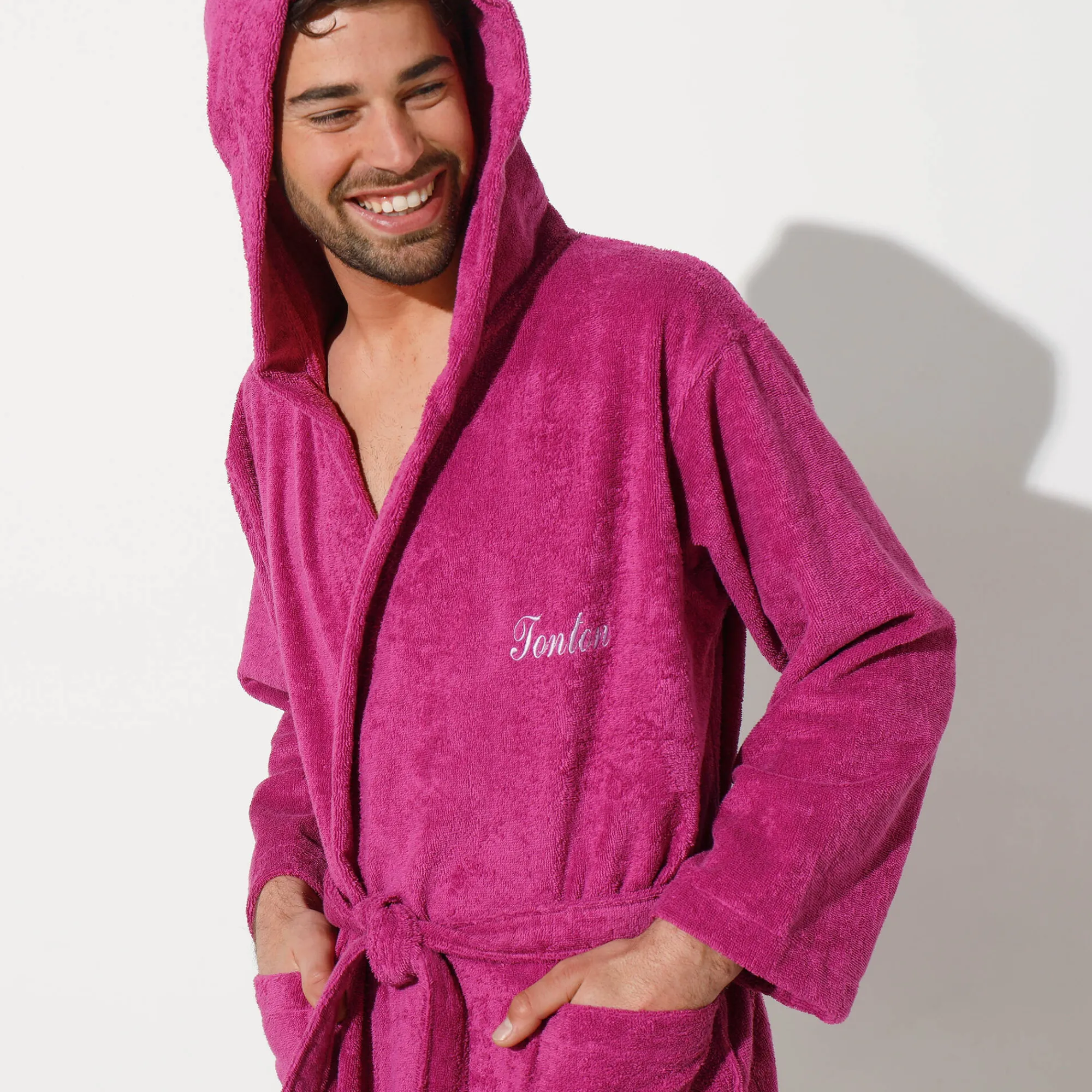 Badjas<Colombine Badjas voor volwassenen, unisex, lusjesbadstof, personaliseerbaar heideblauw