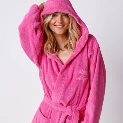 Badjas<Colombine Badjas voor volwassenen, unisex, lusjesbadstof, personaliseerbaar fuchsia