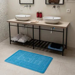 Badmatje<Blancheporte Badmat met "bad" motief blauw