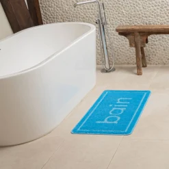 Badmatje<Blancheporte Badmat met "bad" motief blauw