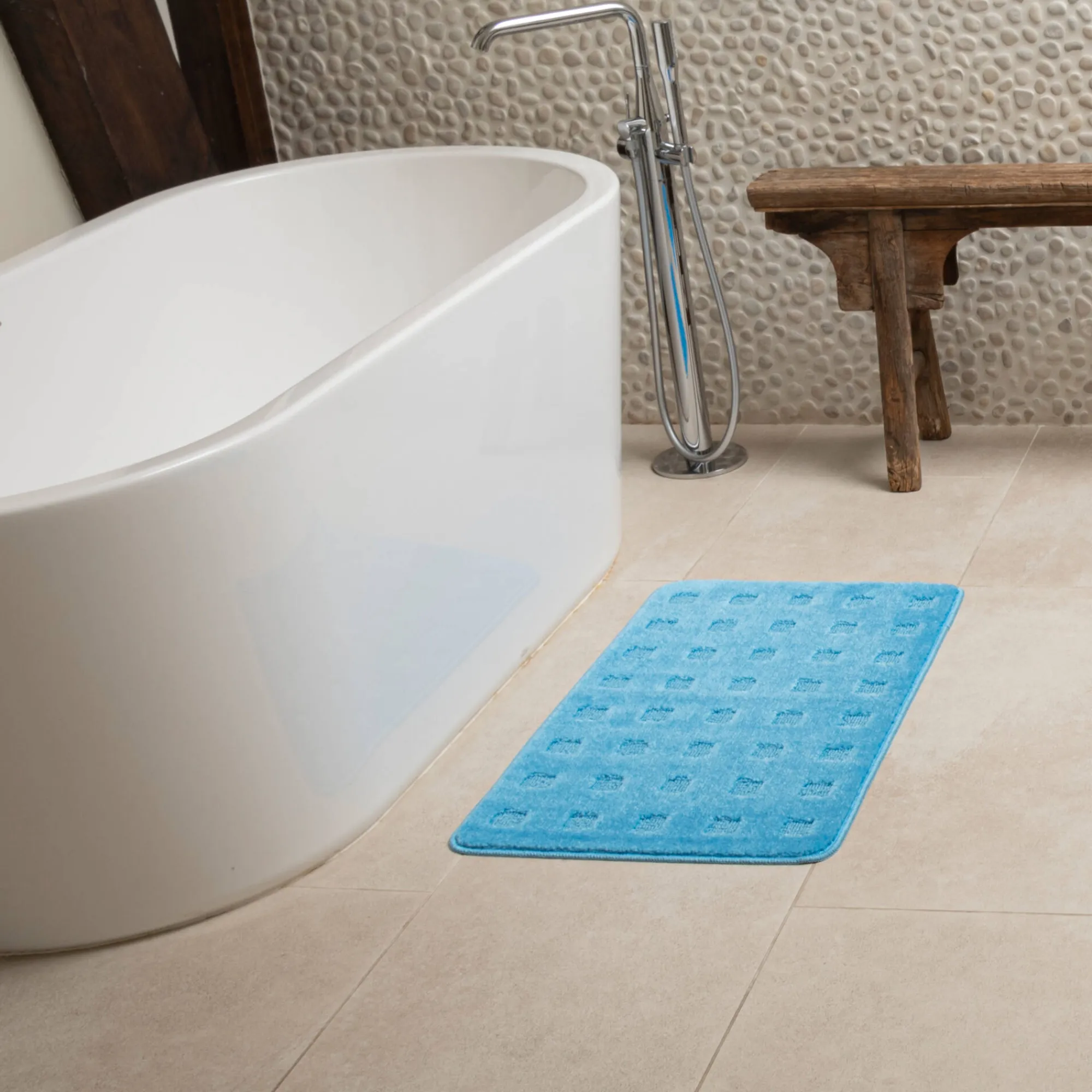Badmatje<Blancheporte Badmat met geruit motief blauw