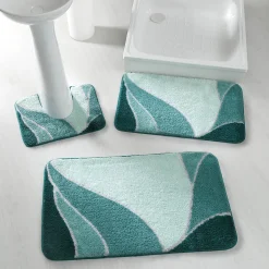 Badmatje<Blancheporte Badmatje met plantenmotief laguneblauw