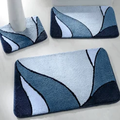 Badmatje<Blancheporte Badmatje met plantenmotief blauw