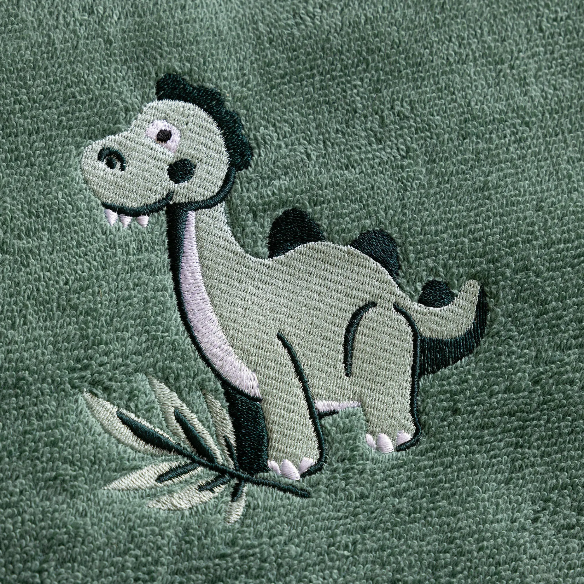 Washandje|Badhanddoek<Colombine des petits Badstofcollectie voor kinderen, geborduurd dinosaurusmotief, katoen - 380 g/m2 eucalyptus