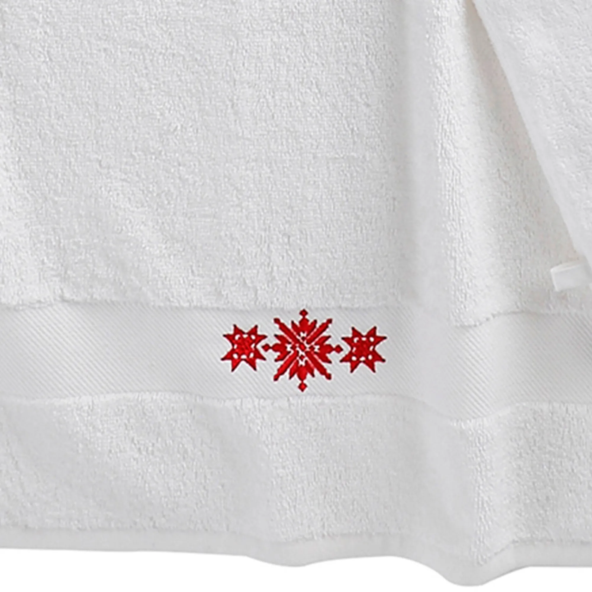 Badhanddoek<Colombine Badstofset in katoen, sierrand met geborduurde sneeuwvlokken - 420 g/m2 wit