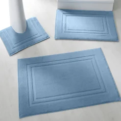 Badmatje<Colombine Badtapijtje in badstof met dubbele sierrand jeansblauw