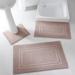 Badmatje<Colombine Badtapijtje in badstof met dubbele sierrand taupe