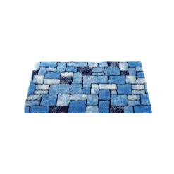 Badmatje<Blancheporte Badtapijtje mozaïek met pluchetouch blauw