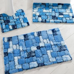 Badmatje<Blancheporte Badtapijtje mozaïek met pluchetouch blauw