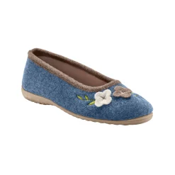 Sloffen|Sloffen<Blancheporte Ballerina's in wolvilt met opgelegde bloem indigo