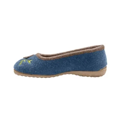 Sloffen|Sloffen<Blancheporte Ballerina's in wolvilt met opgelegde bloem indigo
