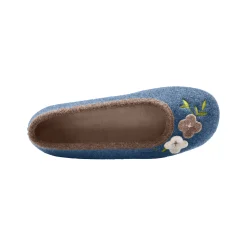 Sloffen|Sloffen<Blancheporte Ballerina's in wolvilt met opgelegde bloem indigo