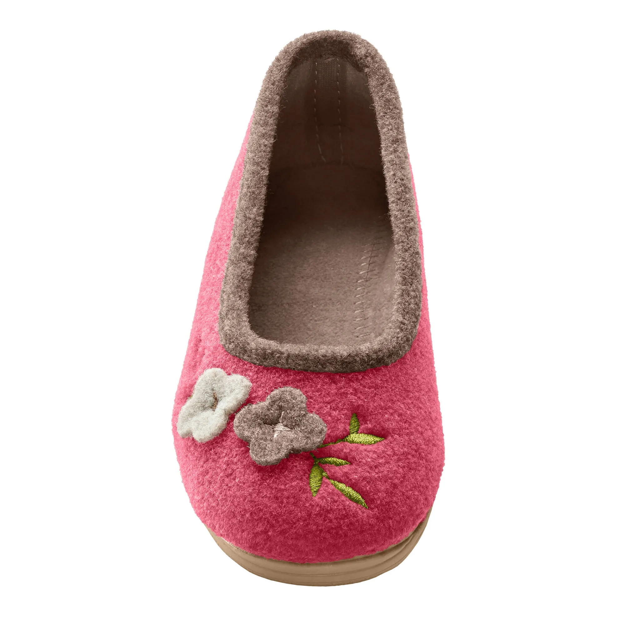 Sloffen|Sloffen<Blancheporte Ballerina's in wolvilt met opgelegde bloem framboos