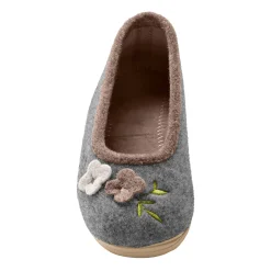 Sloffen|Sloffen<Blancheporte Ballerina's in wolvilt met opgelegde bloem chiné grijs