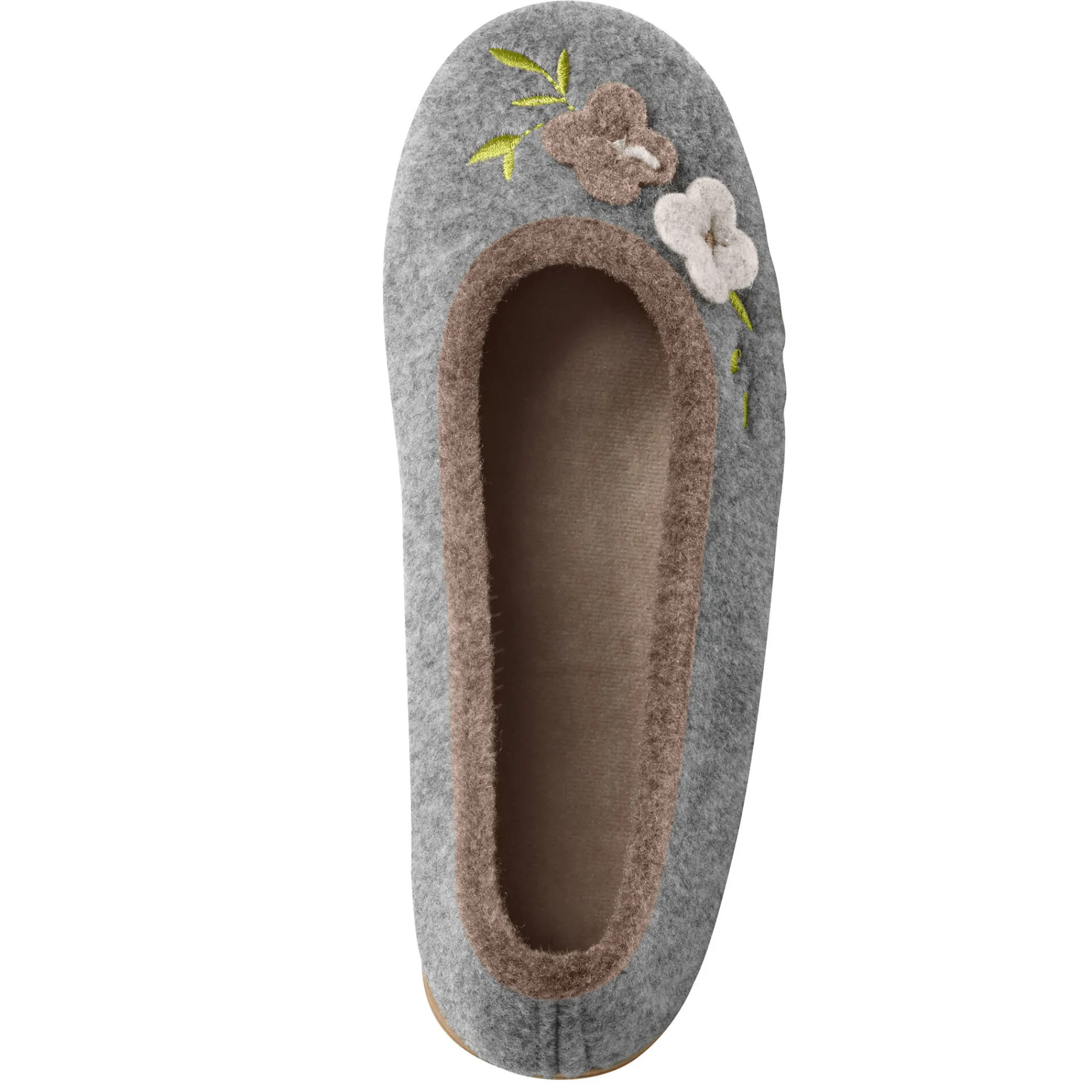 Sloffen|Sloffen<Blancheporte Ballerina's in wolvilt met opgelegde bloem chiné grijs