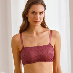 Beha<Confidence Lingerie Bandeaubeha in rekbare kant Orellana - verborgen beugels pruim