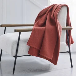 Plaid<Blancheporte Bankdeken of plaid uni honingraat - katoen terracotta