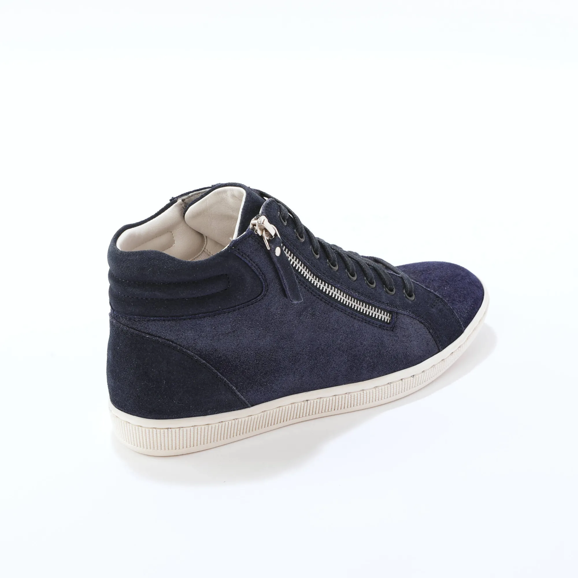 Baskets En Sneakers|Schoenen<Blancheporte Basket montantes zippées en cuir souple effet irisé marine