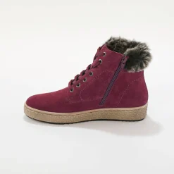 Baskets En Sneakers|Schoenen<Blancheporte Baskets montantes en cuir doublé col fourré, zippées bordeaux