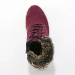 Baskets En Sneakers|Schoenen<Blancheporte Baskets montantes en cuir doublé col fourré, zippées bordeaux