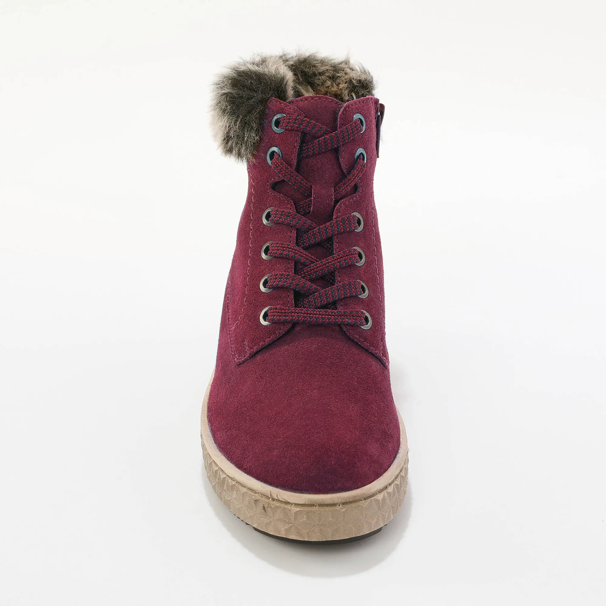 Baskets En Sneakers|Schoenen<Blancheporte Baskets montantes en cuir doublé col fourré, zippées bordeaux
