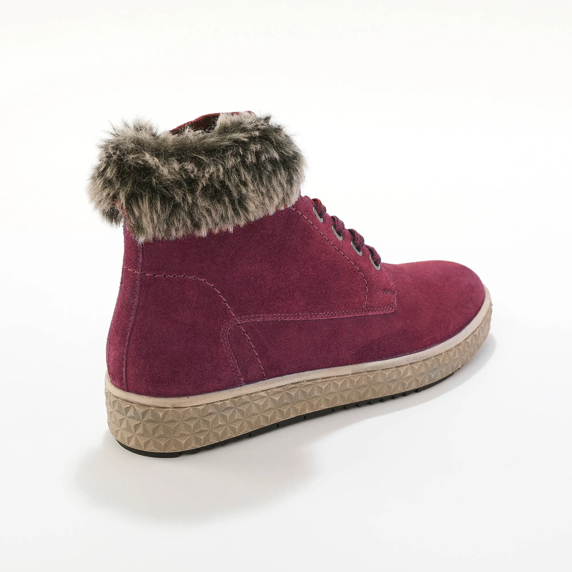 Baskets En Sneakers|Schoenen<Blancheporte Baskets montantes en cuir doublé col fourré, zippées bordeaux