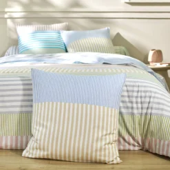Fantasie Bedlinnen|Vlak Laken<Blancheporte Bedlinnen Ada in katoen met strepenprint amandel groen / wit