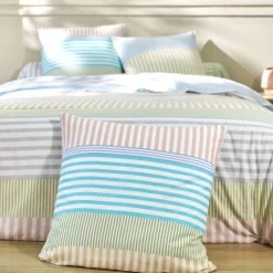Fantasie Bedlinnen|Vlak Laken<Blancheporte Bedlinnen Ada in katoen met strepenprint amandel groen / wit
